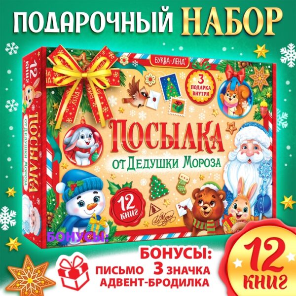 Книги набор «Посылка от Дедушки Мороза», 12 шт., письмо деду морозу, адвент - бродилка, значки